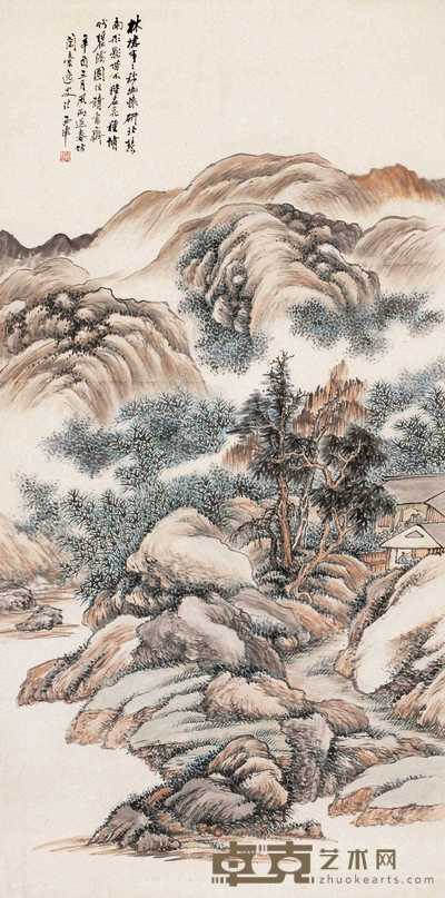 顾麟士 辛酉(1921年)作 松山读书图 轴 137×68cm